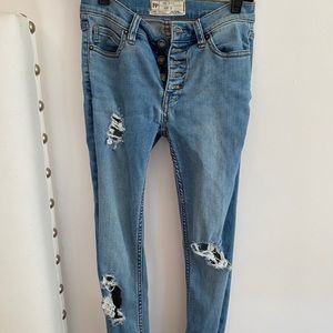 Free People Destroyed Reagan Button-Front Jeans